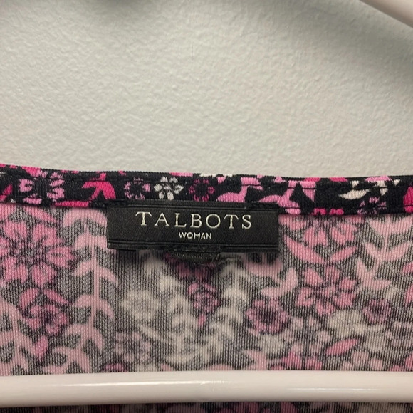 Talbots women’s size xxl dress faux wrap V-neck stretchy pink black floral midi - Picture 2 of 5